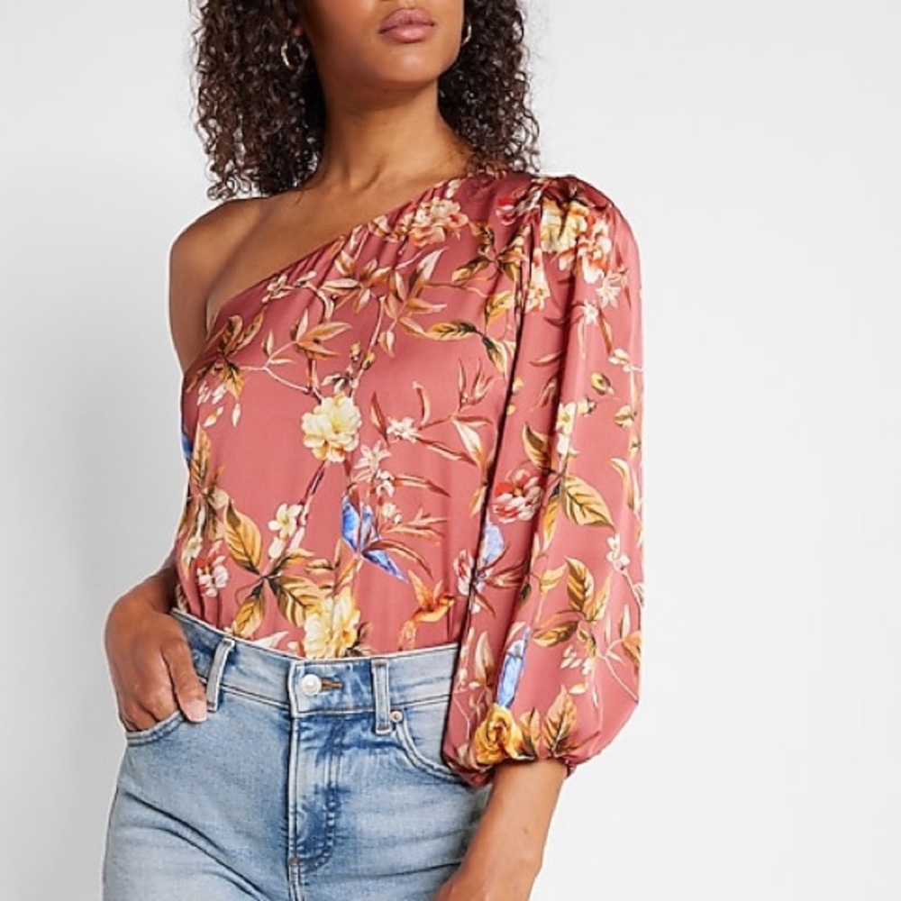 Express floral one shoulder puff sleeve top